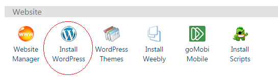 Control Panel showing Install WordPress Button