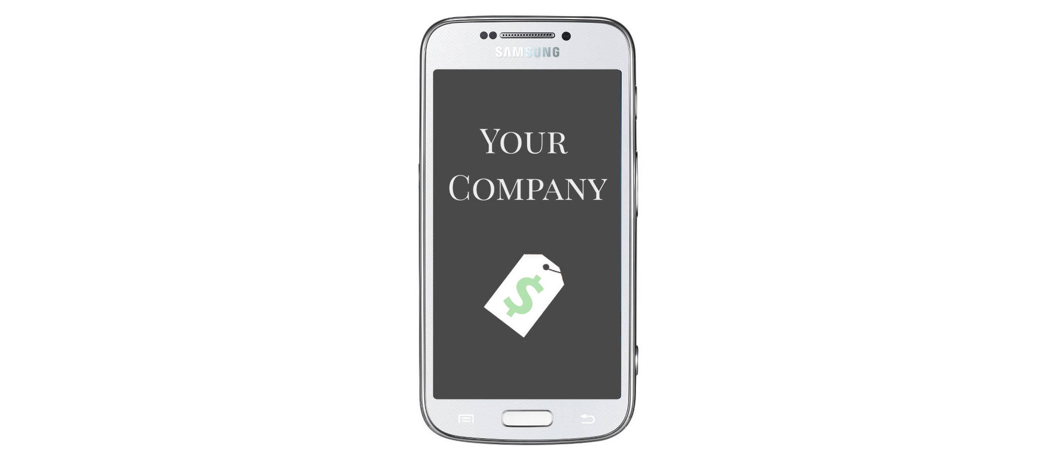 Phone showing app with label: Your Company