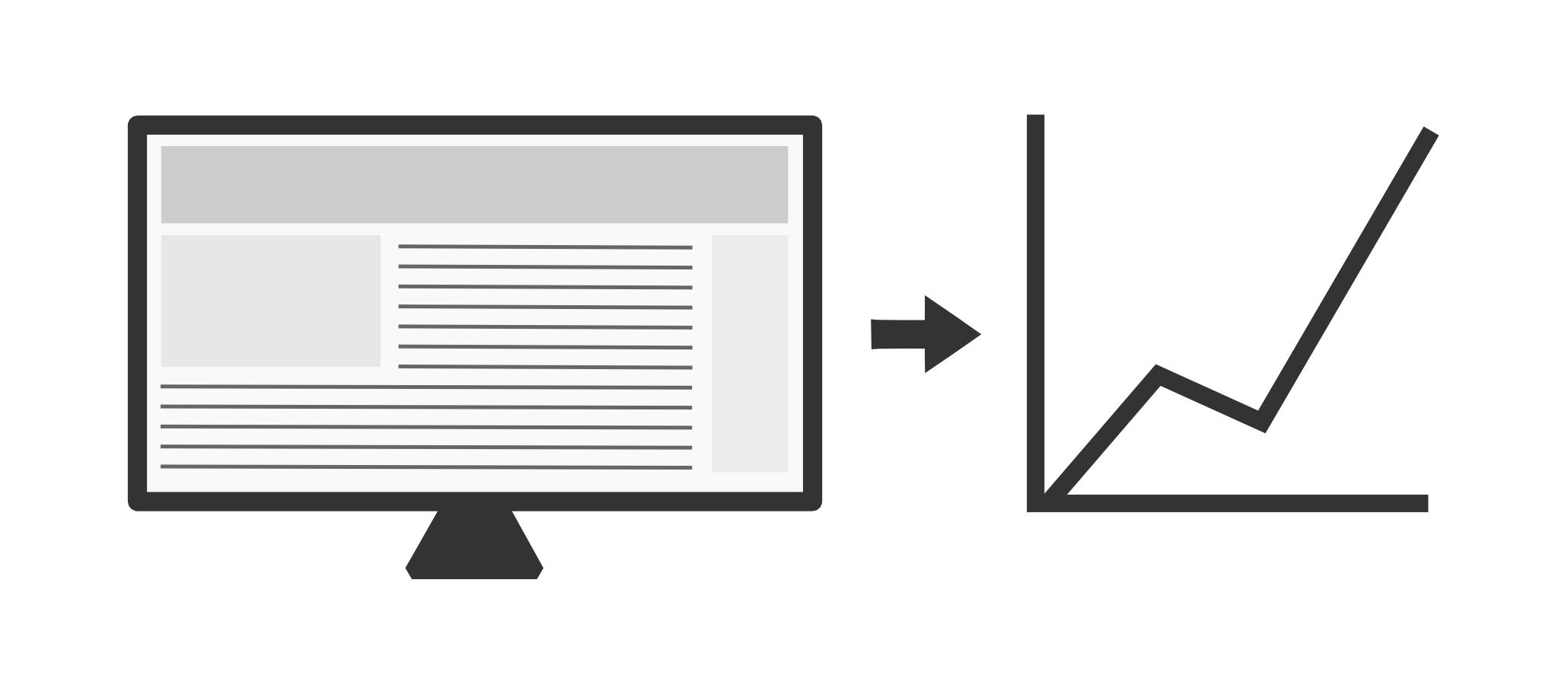 Website pointing at graph of increasing sales